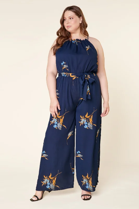 Dusk Floral Lighthearted Trapeze Jumpsuit Curve