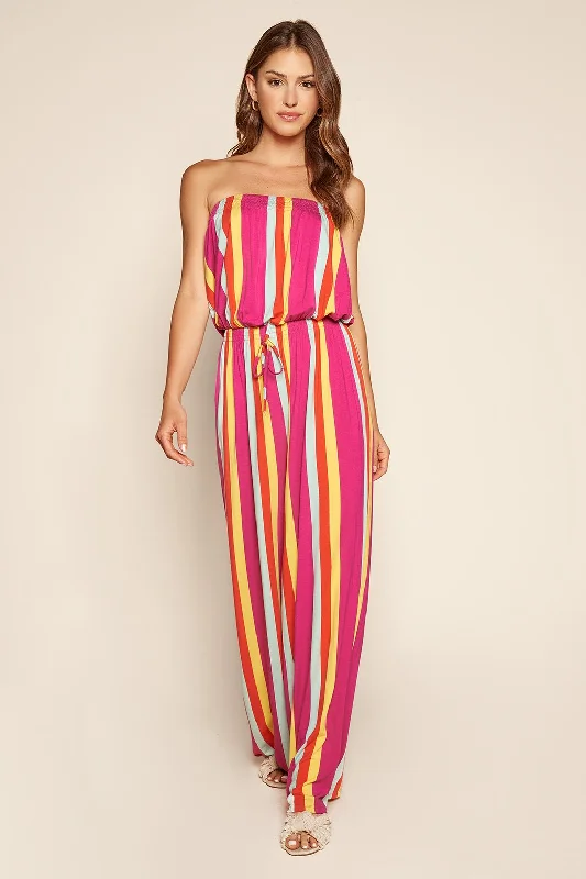 Eliza Striped Strapless Jersey Knit Jumpsuit