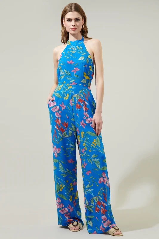 Fiona Floral After Hours Backless Halter Jumpsuit