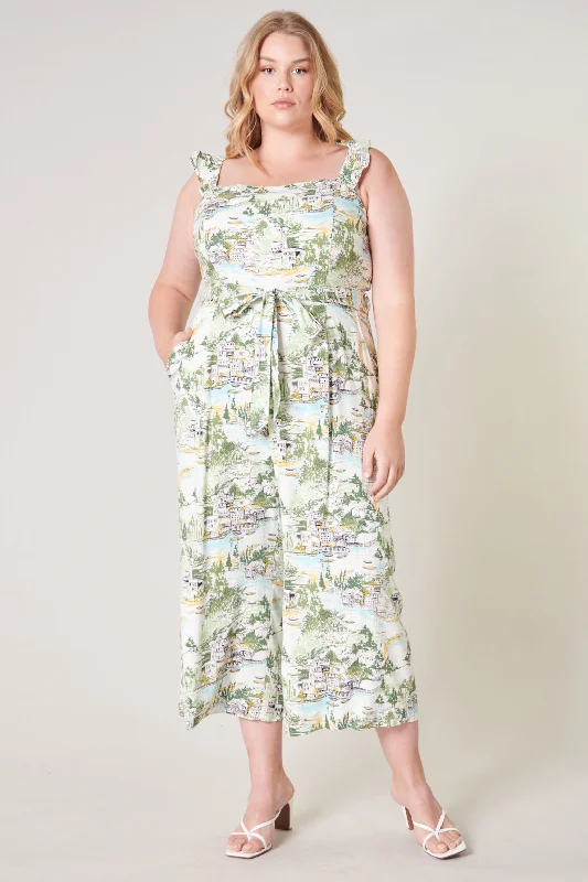 Francine Toile Print Cropped Wide Leg Jumpsuit Curve