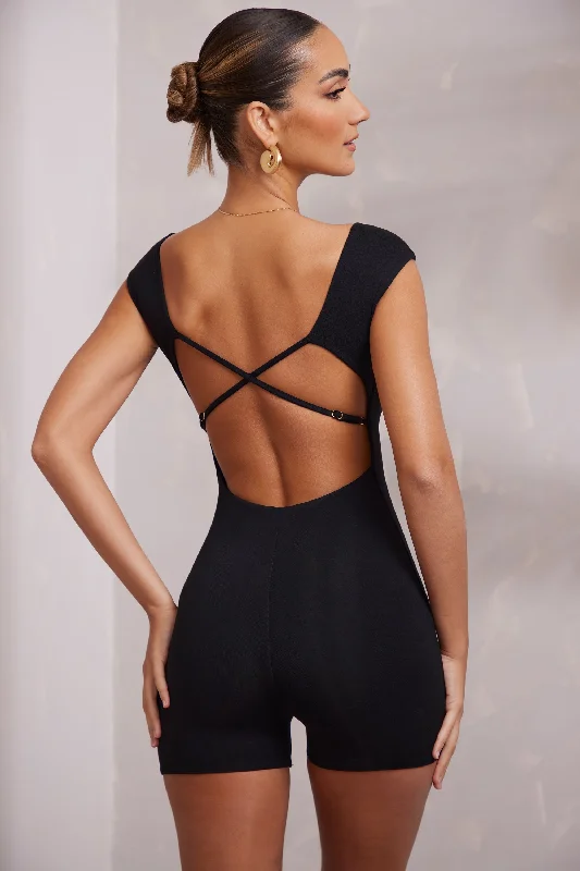 Open Back Scoop Neck Romper in Black