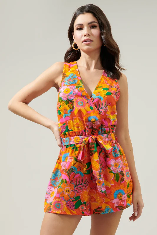 Idalia Floral Honey Surplice Romper