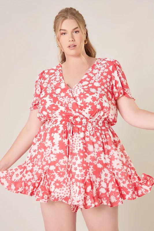 Kennedy Coral Floral Babygirl Romper Curve