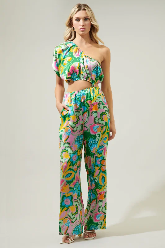 Lanai Multi Tropics One Shoulder Hendrix Knotted Jumpsuit