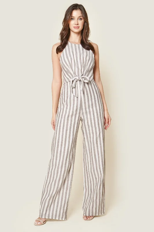 Livie Stripe Tie Front Halter Jumpsuit