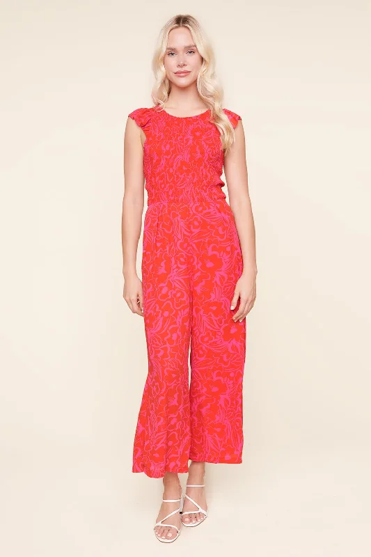 Malia Floral Print Adore Me Smocked Jumpsuit