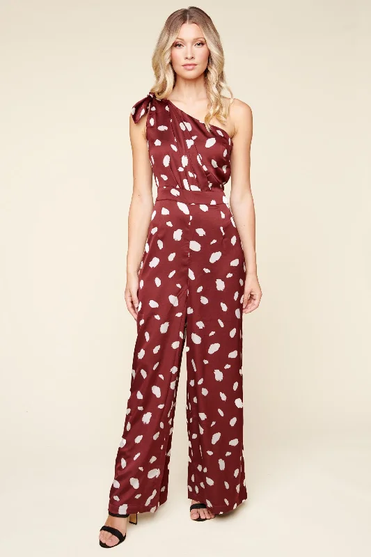 Sabine Abstract Dot Satin One Shoulder Jumpsuit