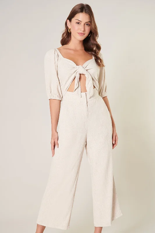 Saint Tropez Jermaine Cut Out Tie Front Linen Jumpsuit