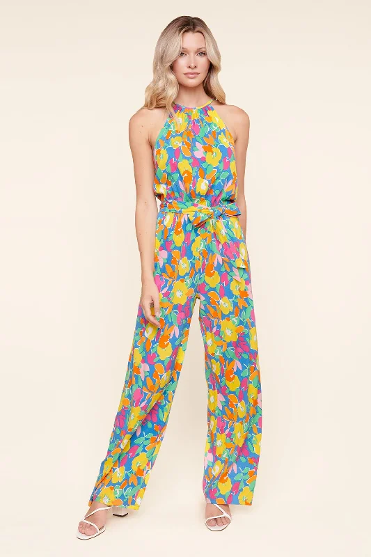 Yara Rainbow Floral Lighthearted Trapeze Jumpsuit